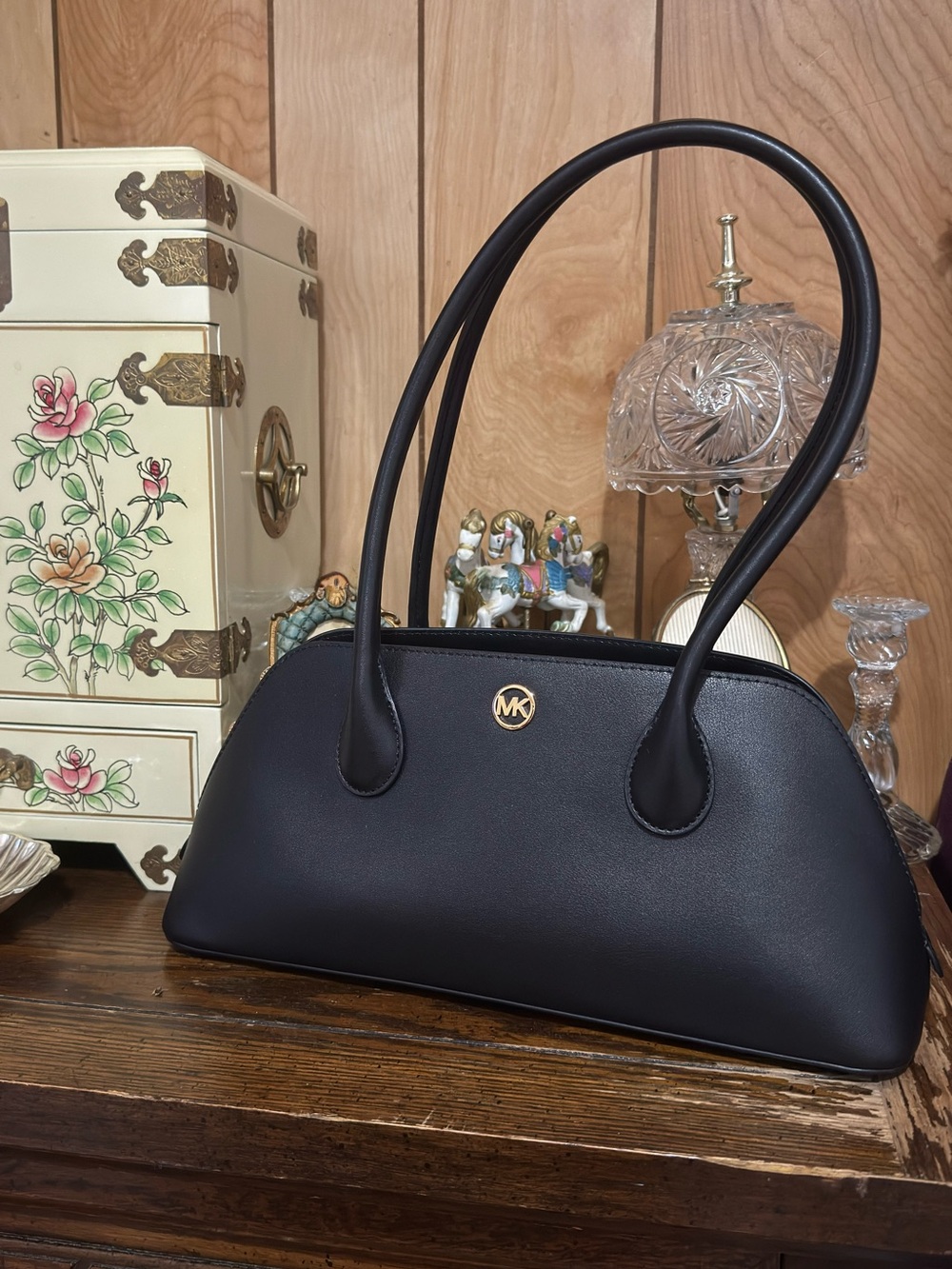 Michael Kors Black Leather Double-Handle Dome Shoulder Bag